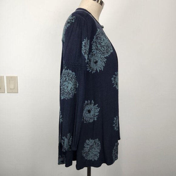 Free People Tree Swing Tunic Mini Dress M Blue Floral Rayon Boho OB412054 - Picture 4 of 12
